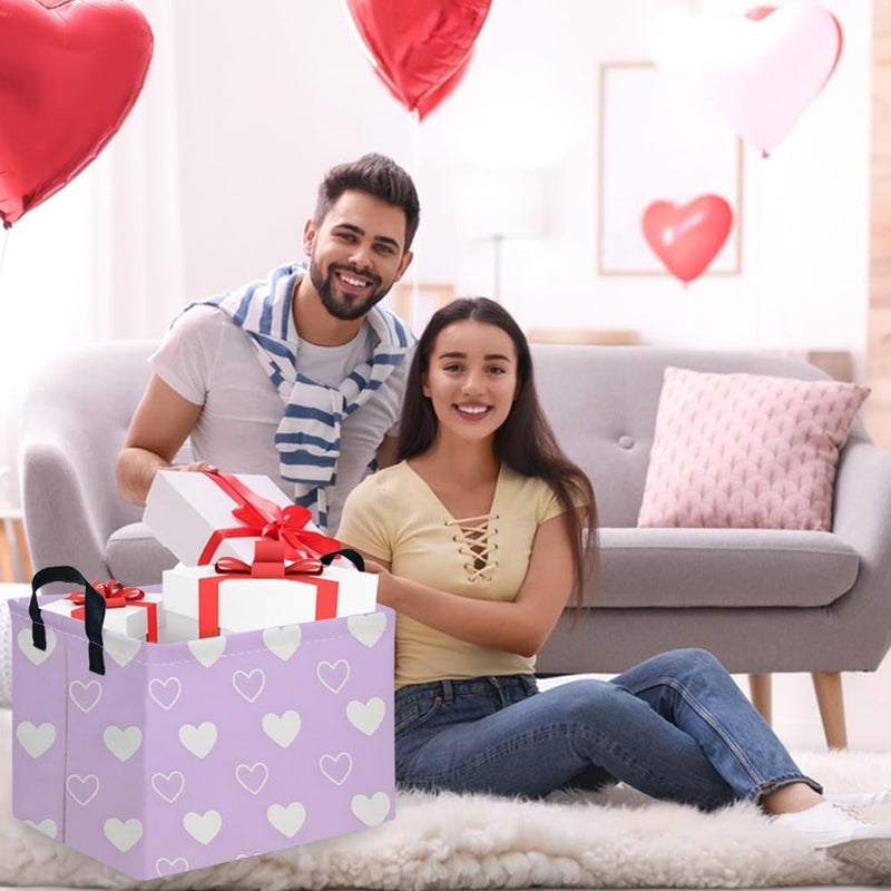 FXOCSHE Rectangular Purple heart,Valentine's Day Gift Basket,nursery basket,Pink girls gift baskets,kids toy storage Bin, Love Heart Room Decor for Home,Shelf Baskets(Purple heart) - Image 5